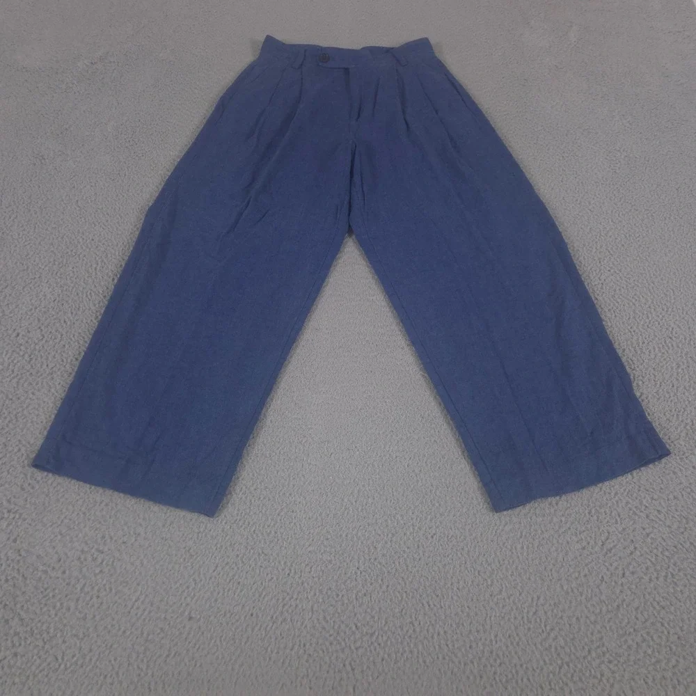 Banana Republic Pants Womens 6 Petite Linen-Blend Wide-Leg Pleated‎ Herringbone
